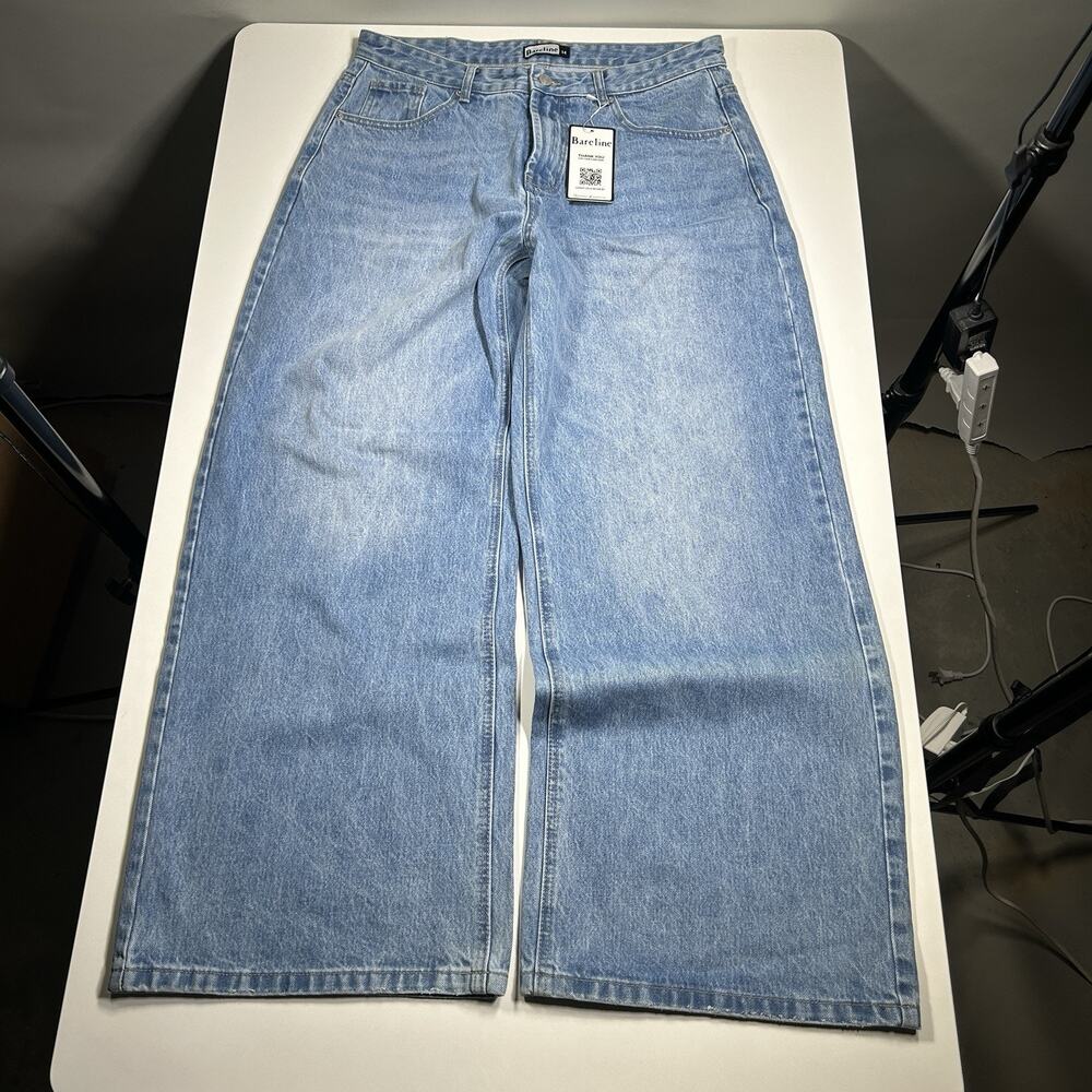 Bareline Jeans Men’s 34x30 Light Wash Baggy Wide Leg Denim Y2K Skater NWT
